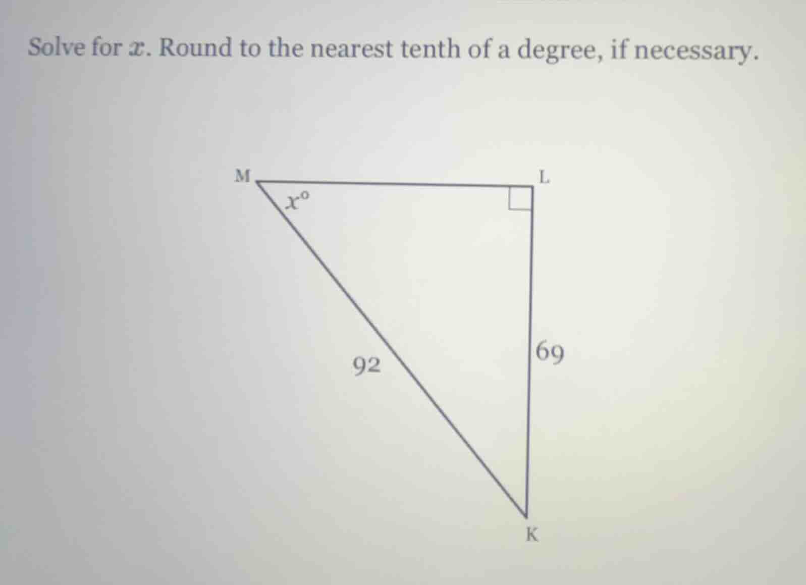 solve for $x$. round to the nearest tenth of a degree, if necessary.