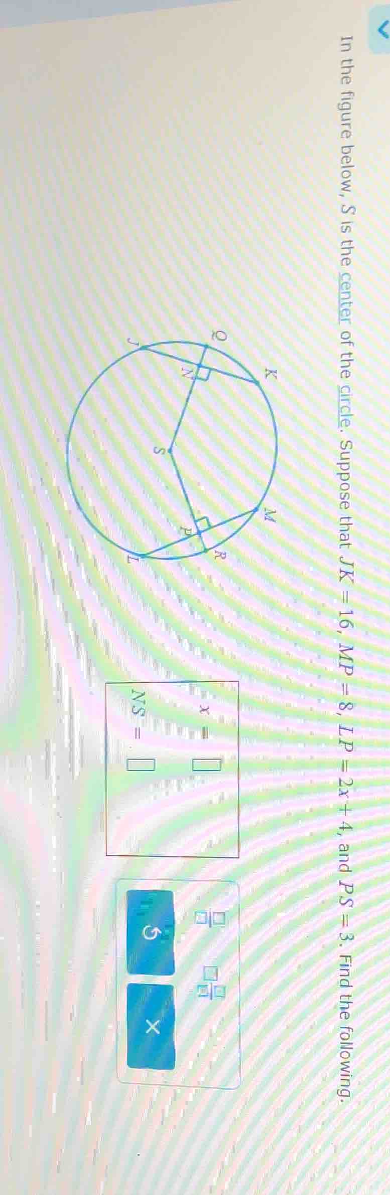 in the figure below, s is the center of the circle. suppose that $jk = …