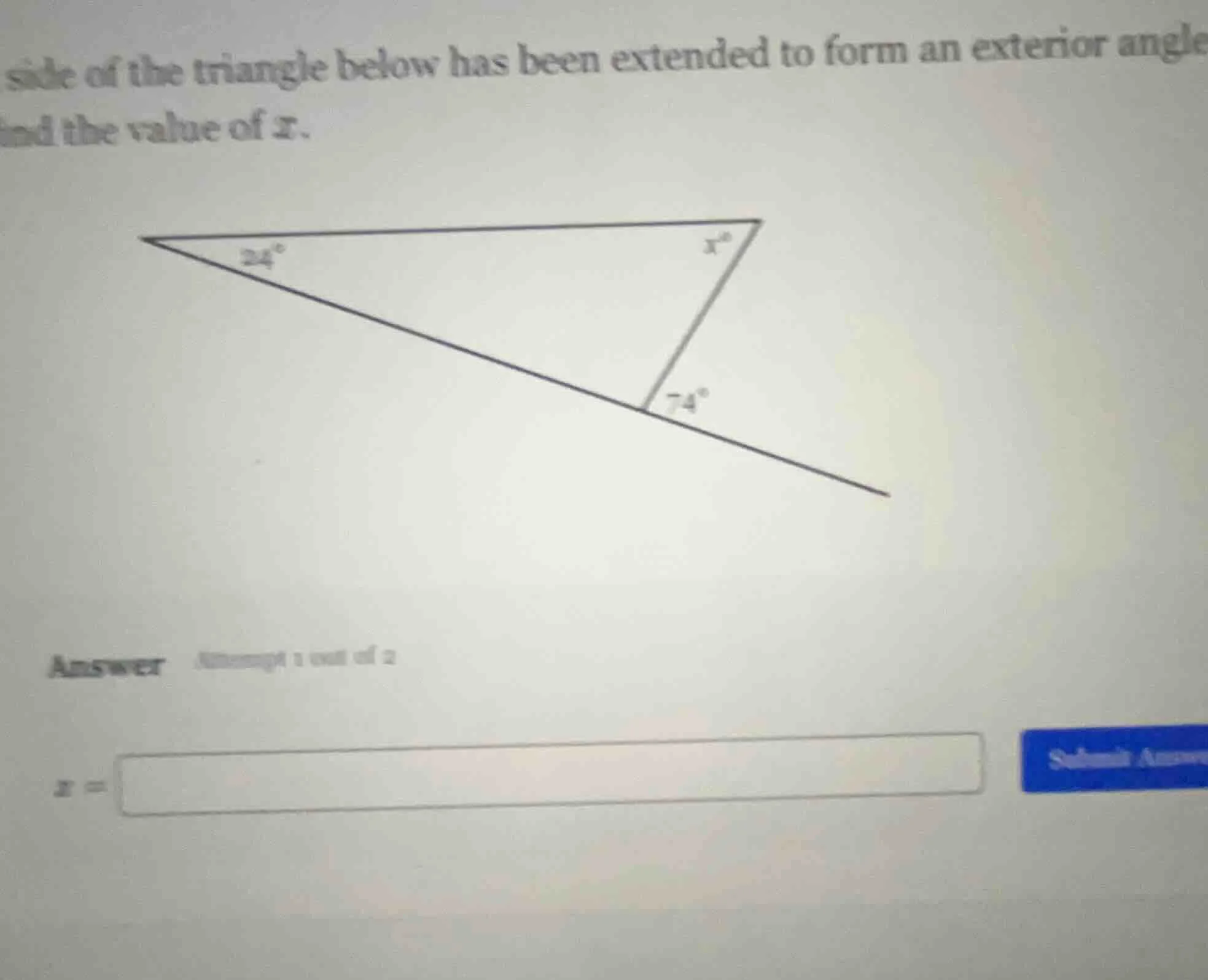 side of the triangle below has been extended to form an exterior angle …