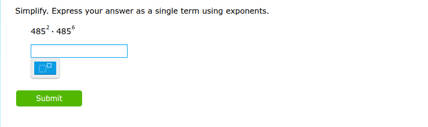 simplify. express your answer as a single term using exponents. $485^{2…