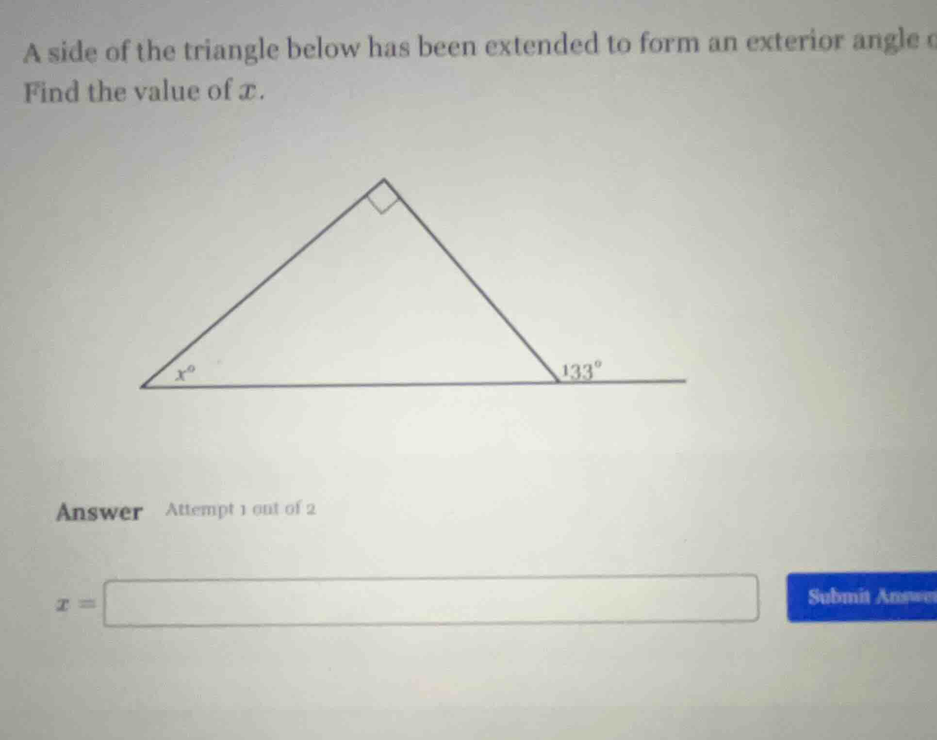 a side of the triangle below has been extended to form an exterior angl…