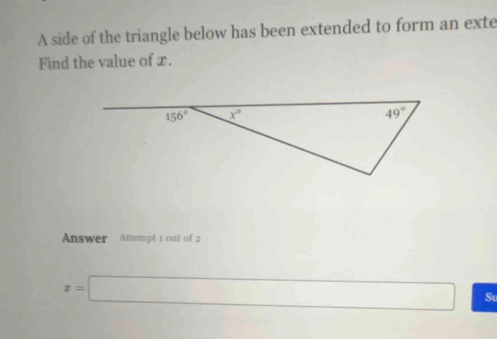 a side of the triangle below has been extended to form an exte find the…