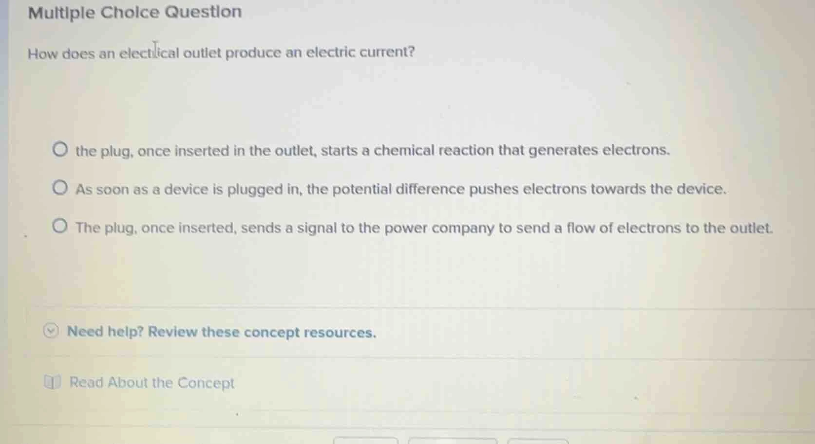 multiple choice question how does an electrical outlet produce an elect…
