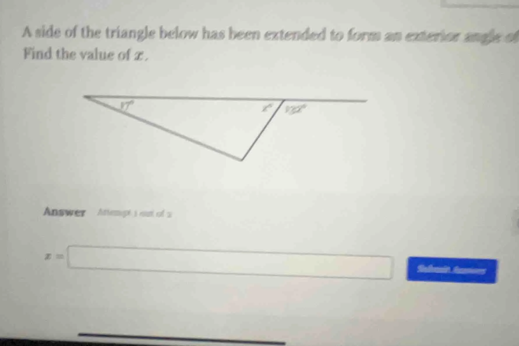 a side of the triangle below has been extended to form an exterior angl…