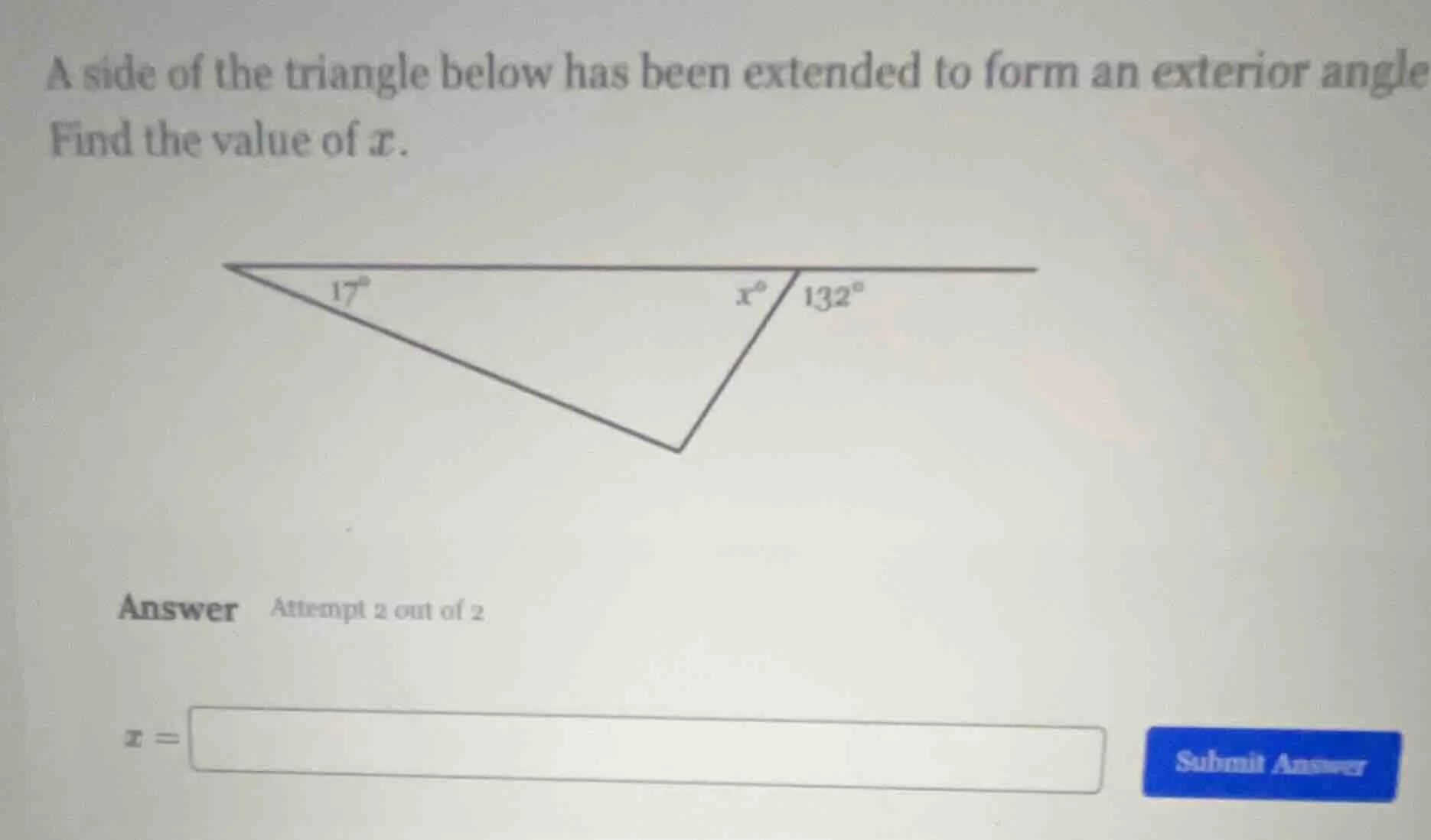 a side of the triangle below has been extended to form an exterior angl…