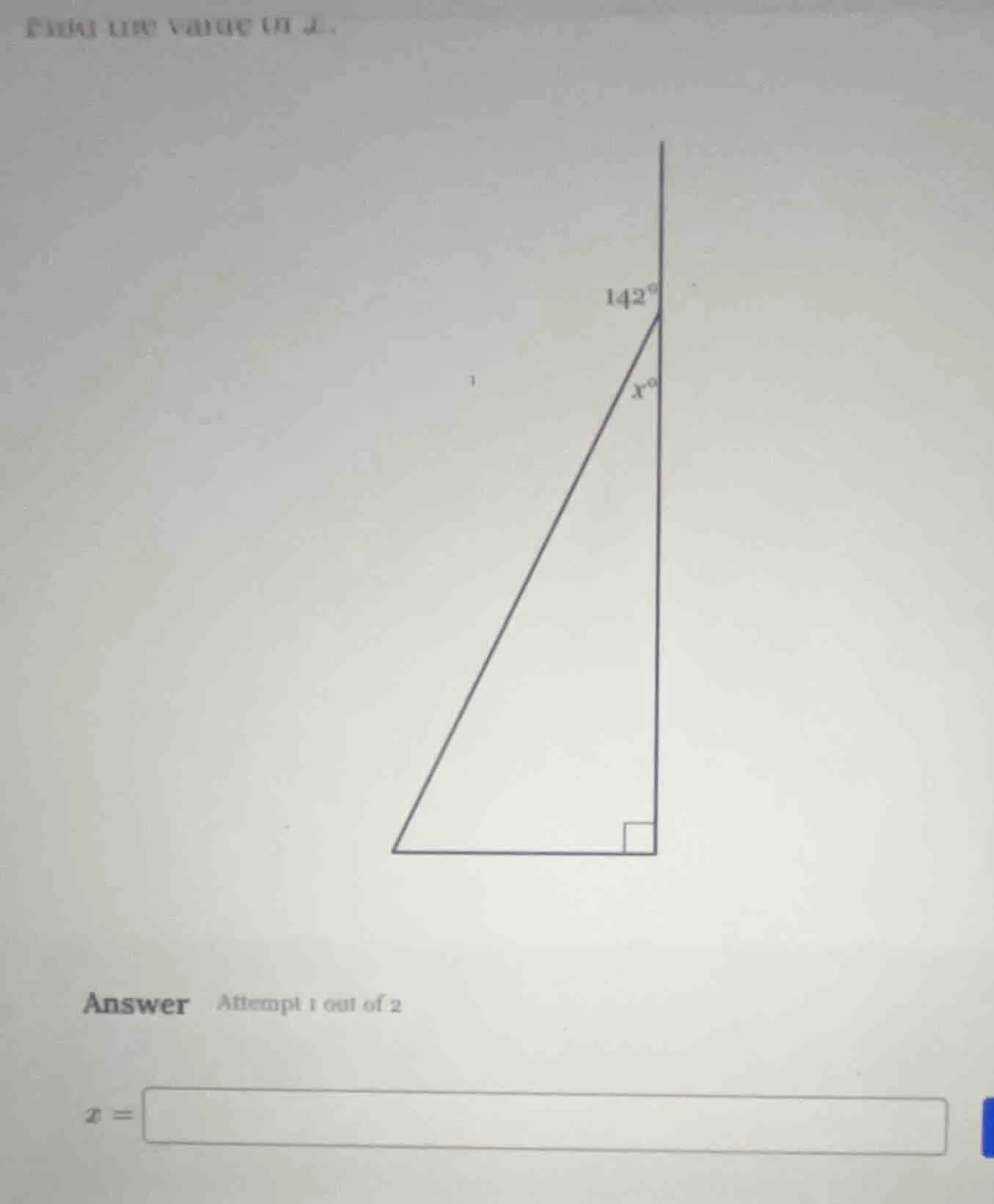 find the value of $x$. answer attempt 1 out of 2 $x = $