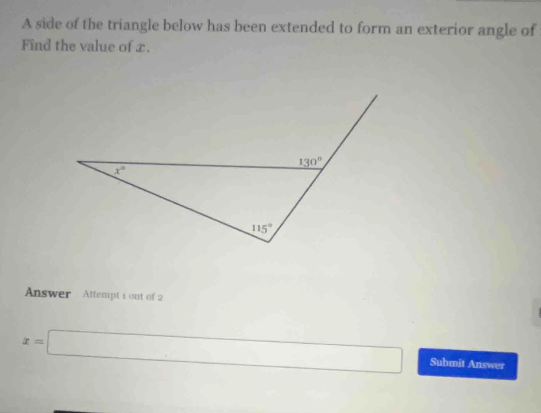 a side of the triangle below has been extended to form an exterior angl…
