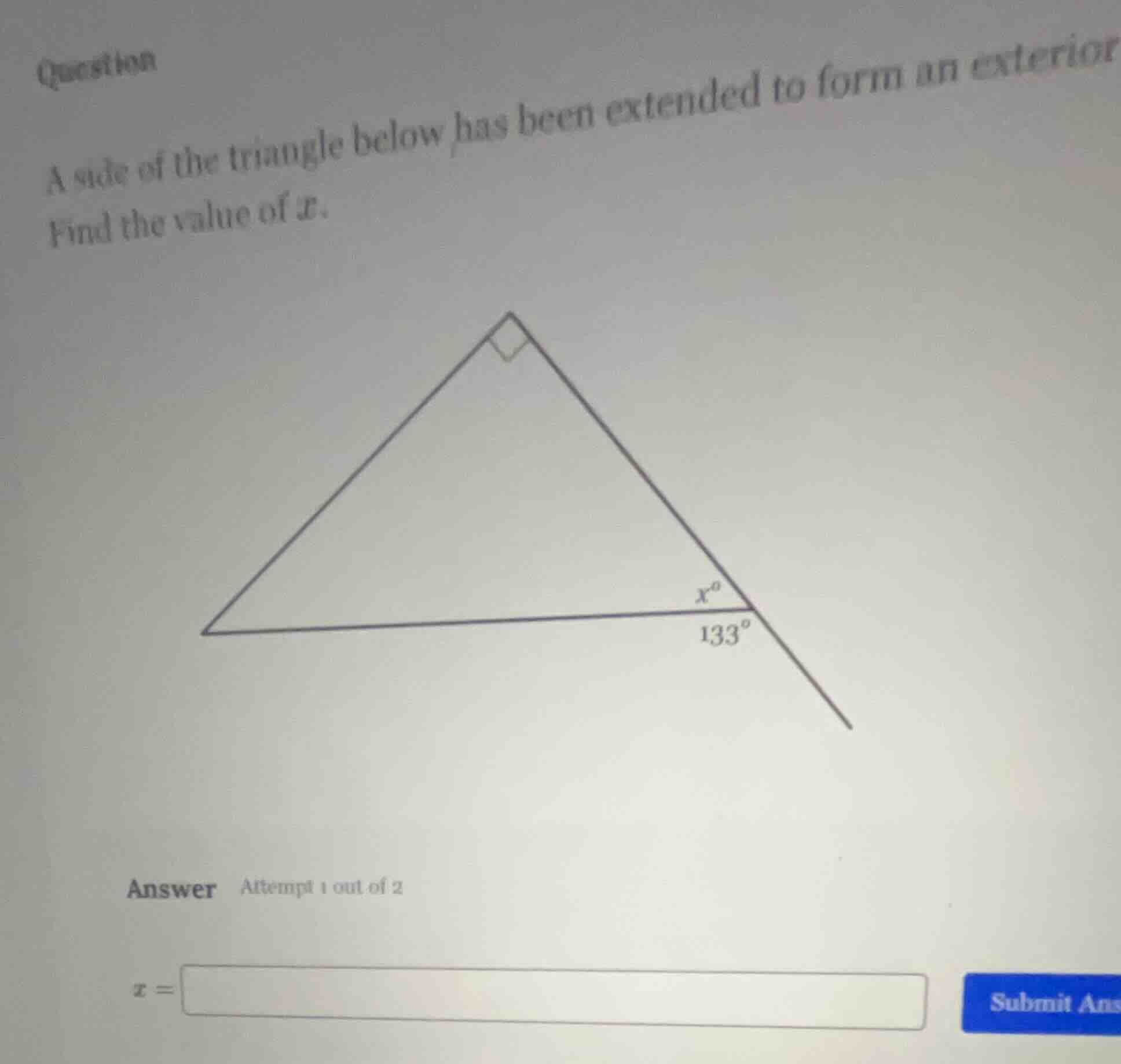 question a side of the triangle below has been extended to form an exte…