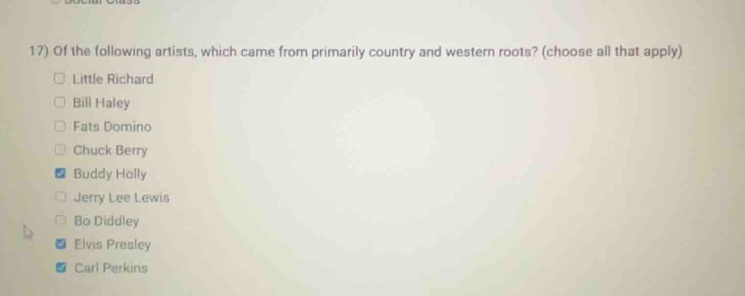 17) of the following artists, which came from primarily country and wes…