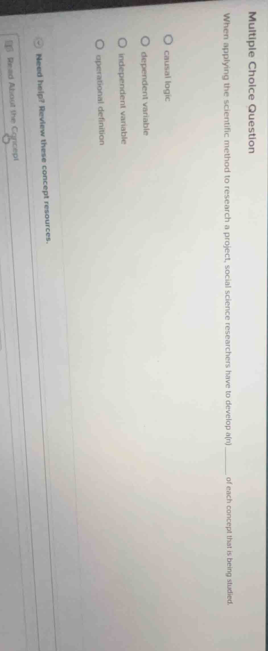 multiple choice question when applying the scientific method to researc…