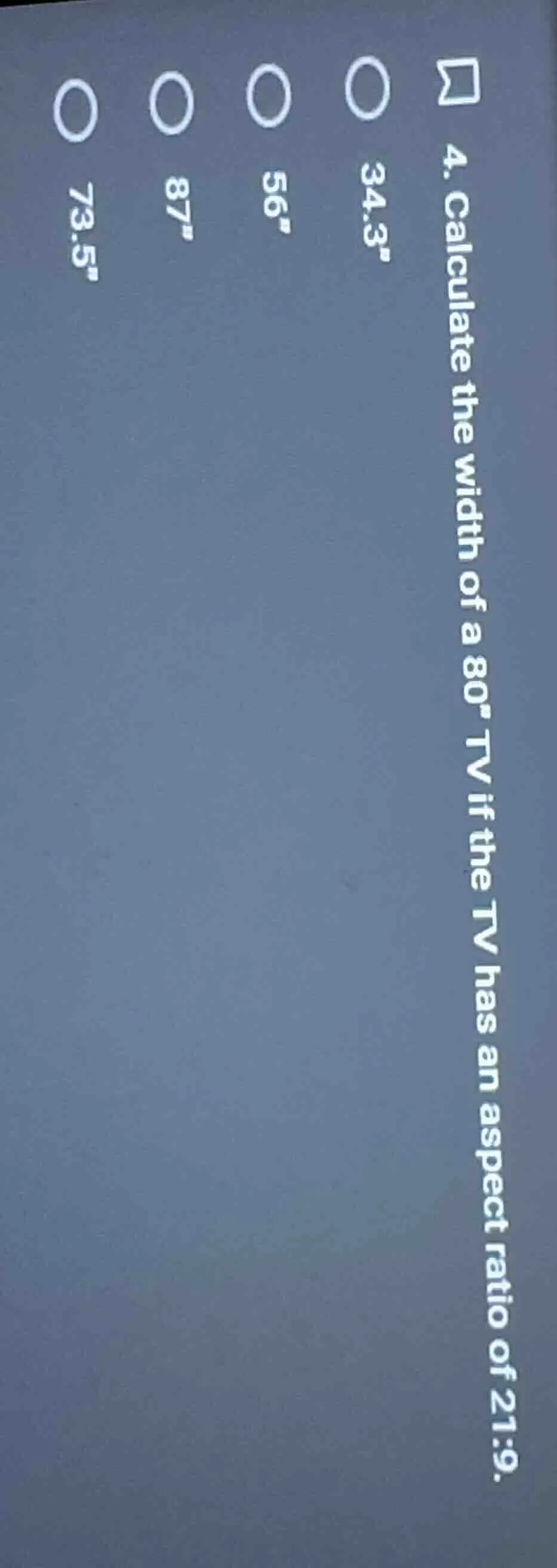 4. calculate the width of a 80\ tv if the tv has an aspect ratio of 21:…