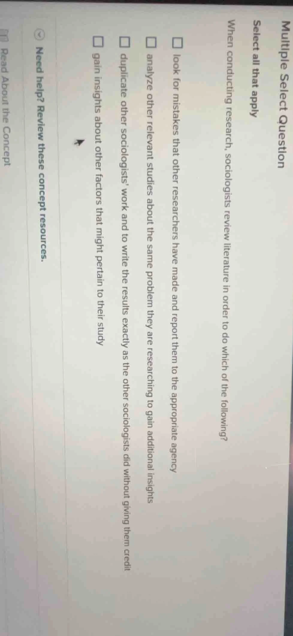 multiple select question select all that apply when conducting research…