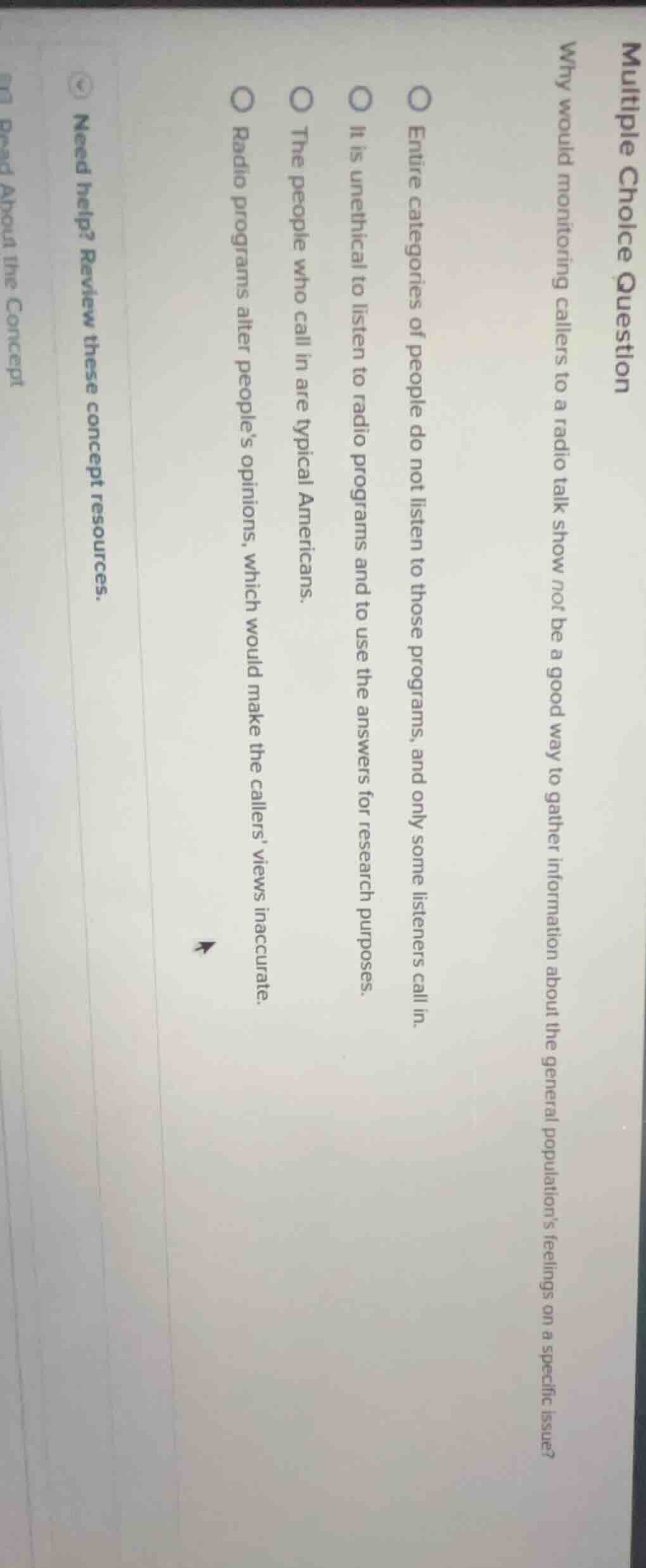 multiple choice question why would monitoring callers to a radio talk s…