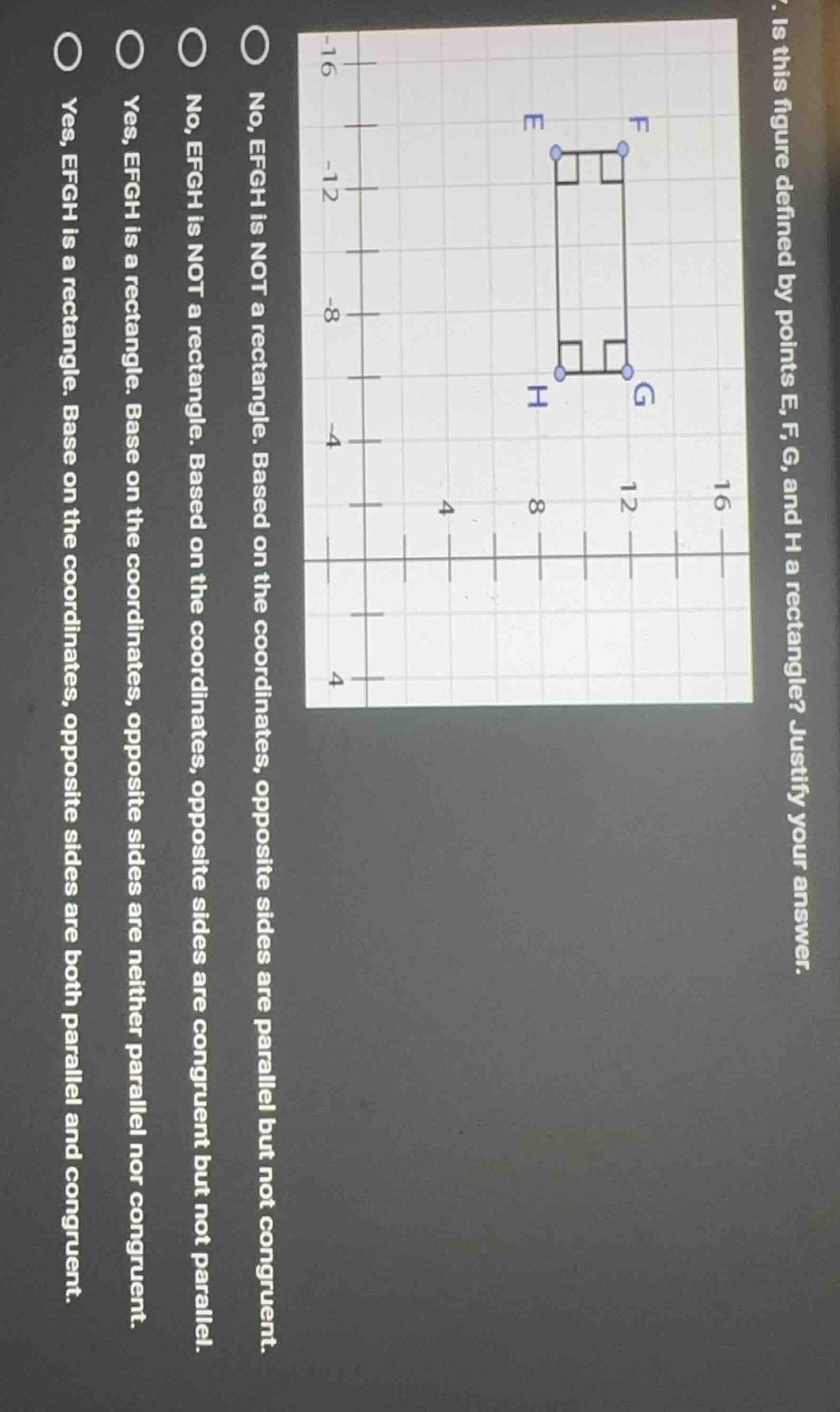 is this figure defined by points e, f, g, and h a rectangle? justify yo…