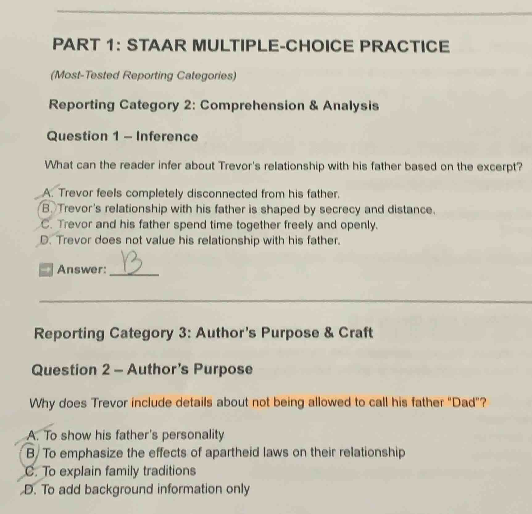 part 1: staar multiple-choice practice (most-tested reporting categorie…