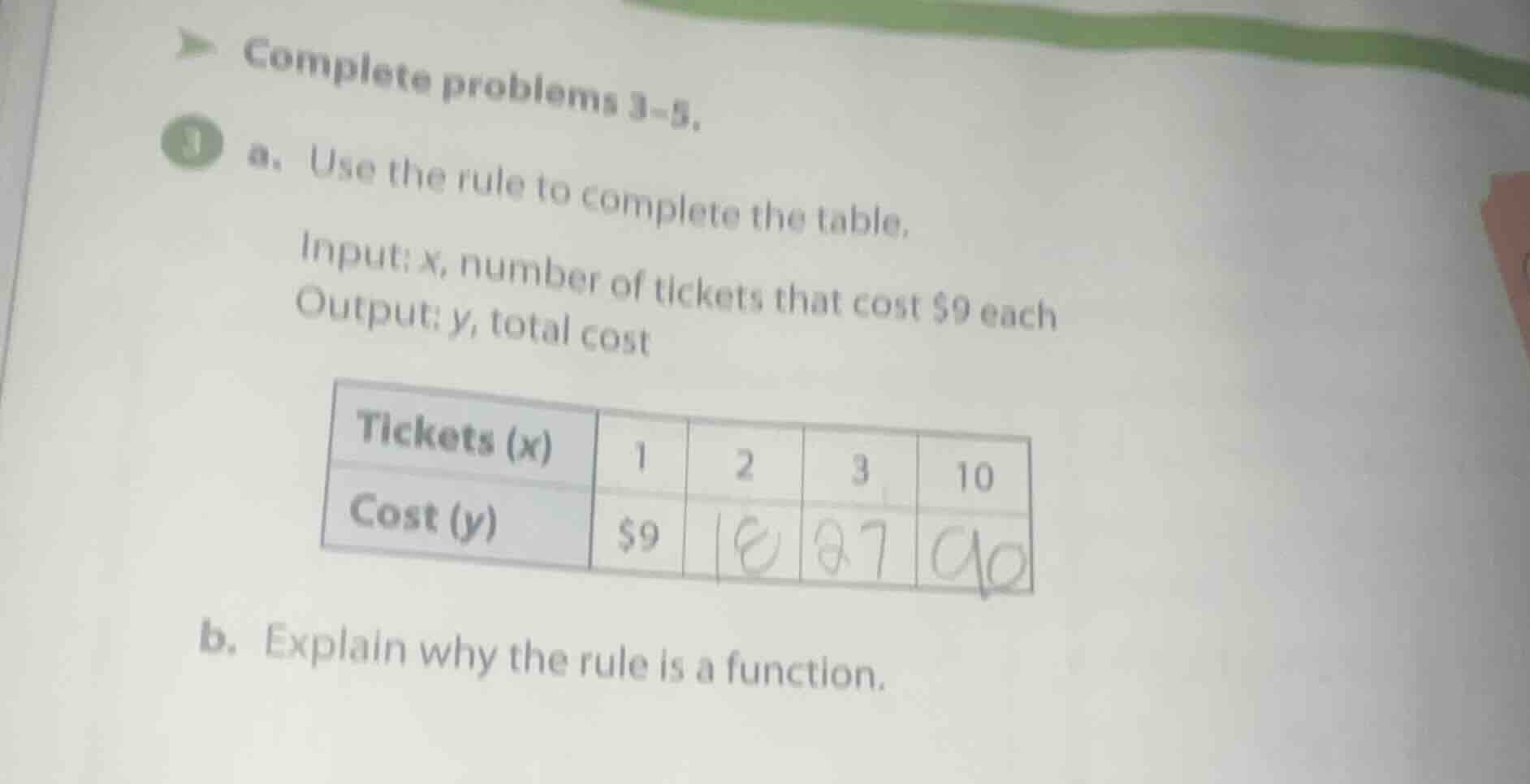 complete problems 3-5. 3 a. use the rule to complete the table. input: …