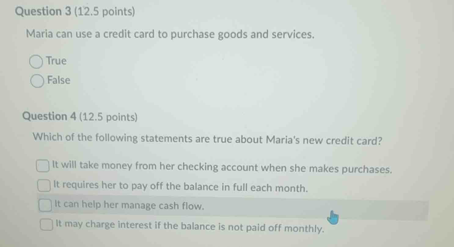 question 3 (12.5 points) maria can use a credit card to purchase goods …