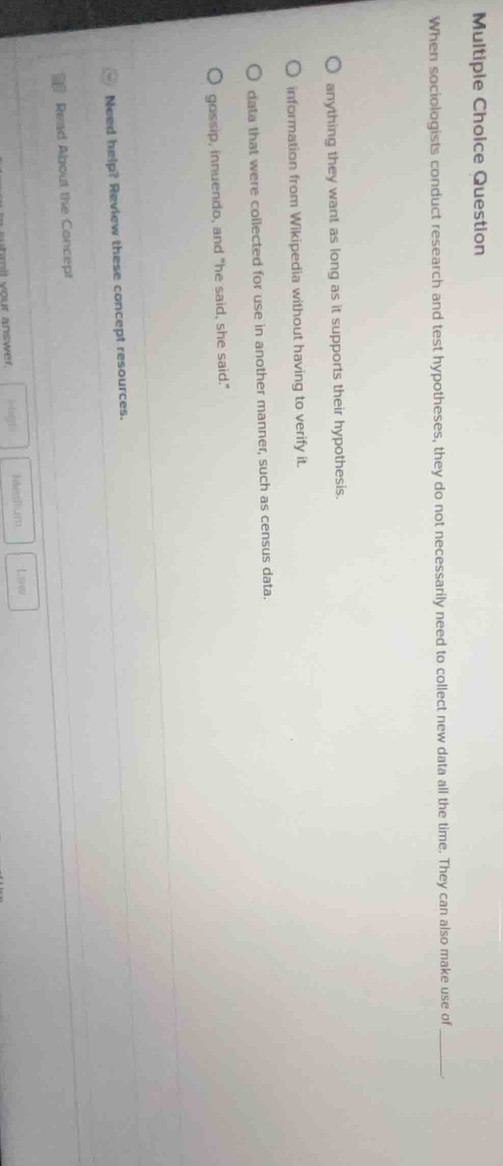 multiple choice question when sociologists conduct research and test hy…