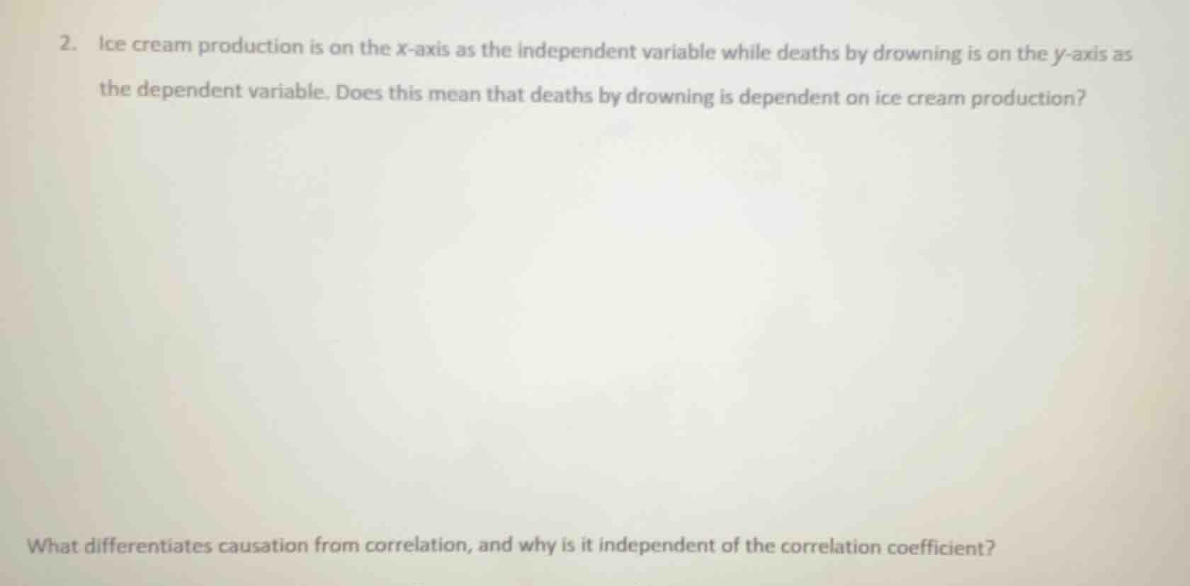 2. ice cream production is on the x-axis as the independent variable wh…