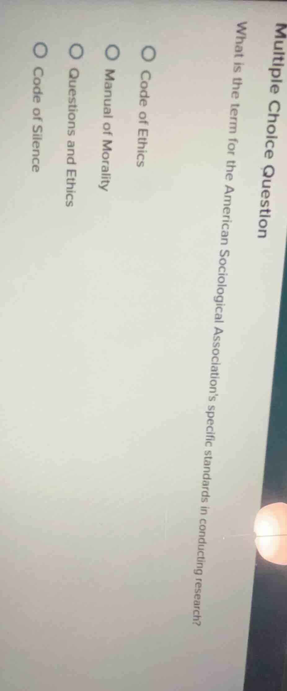 multiple choice question what is the term for the american sociological…