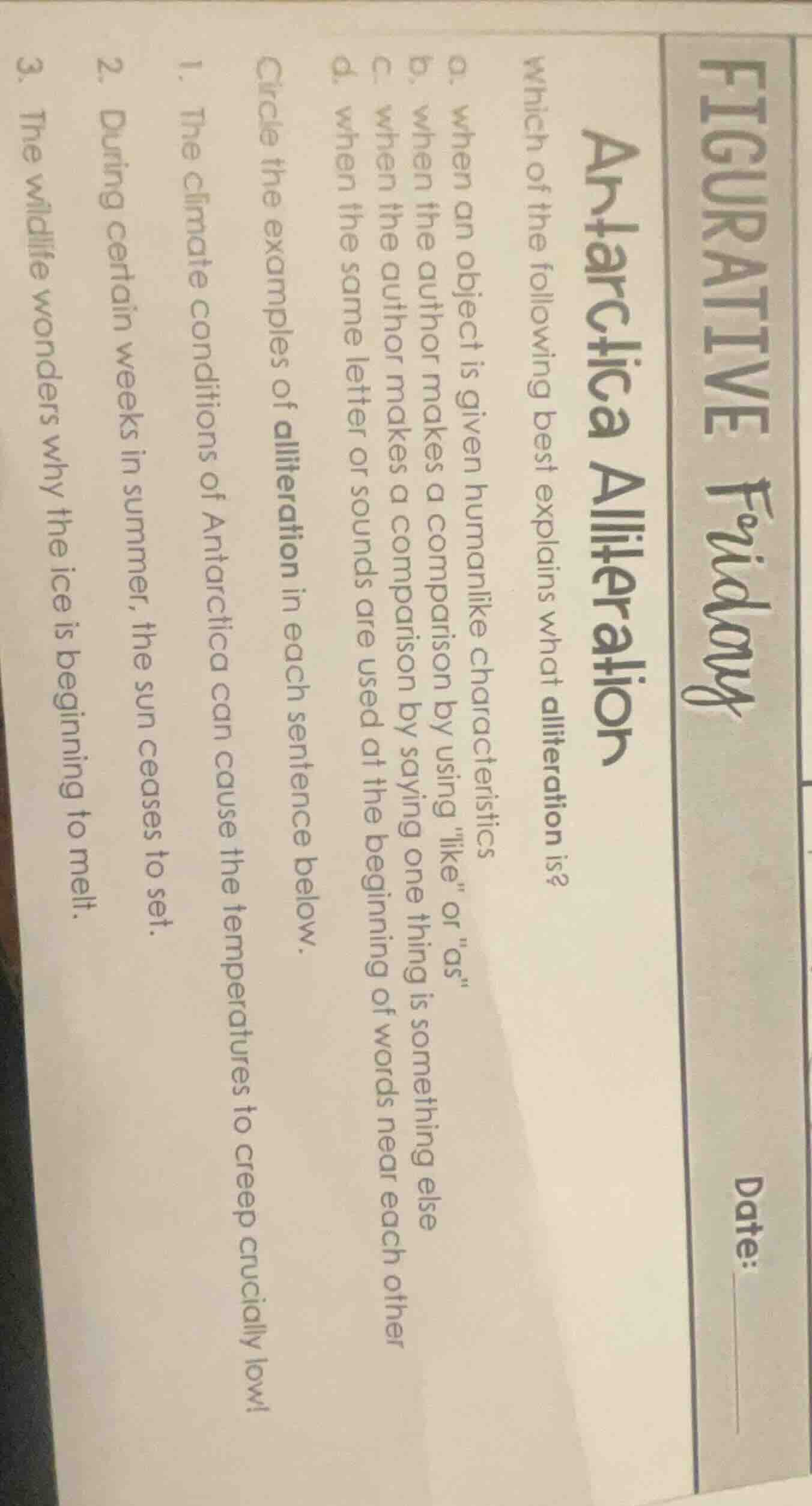 figurative friday date: antarctica alliteration which of the following …