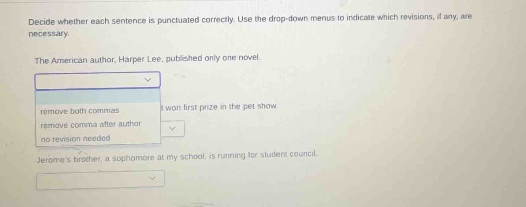 decide whether each sentence is punctuated correctly. use the drop-down…