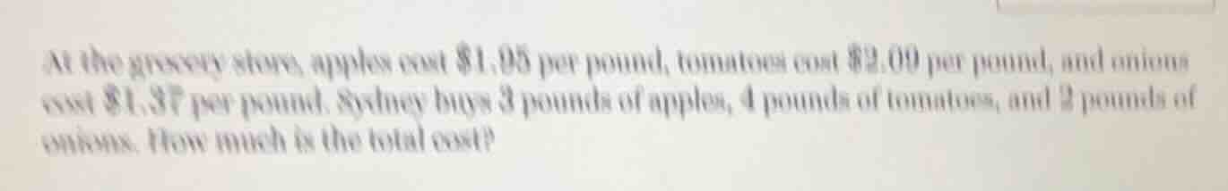 at the grocery store, apples cost $1.95 per pound, tomatoes cost $2.09 …