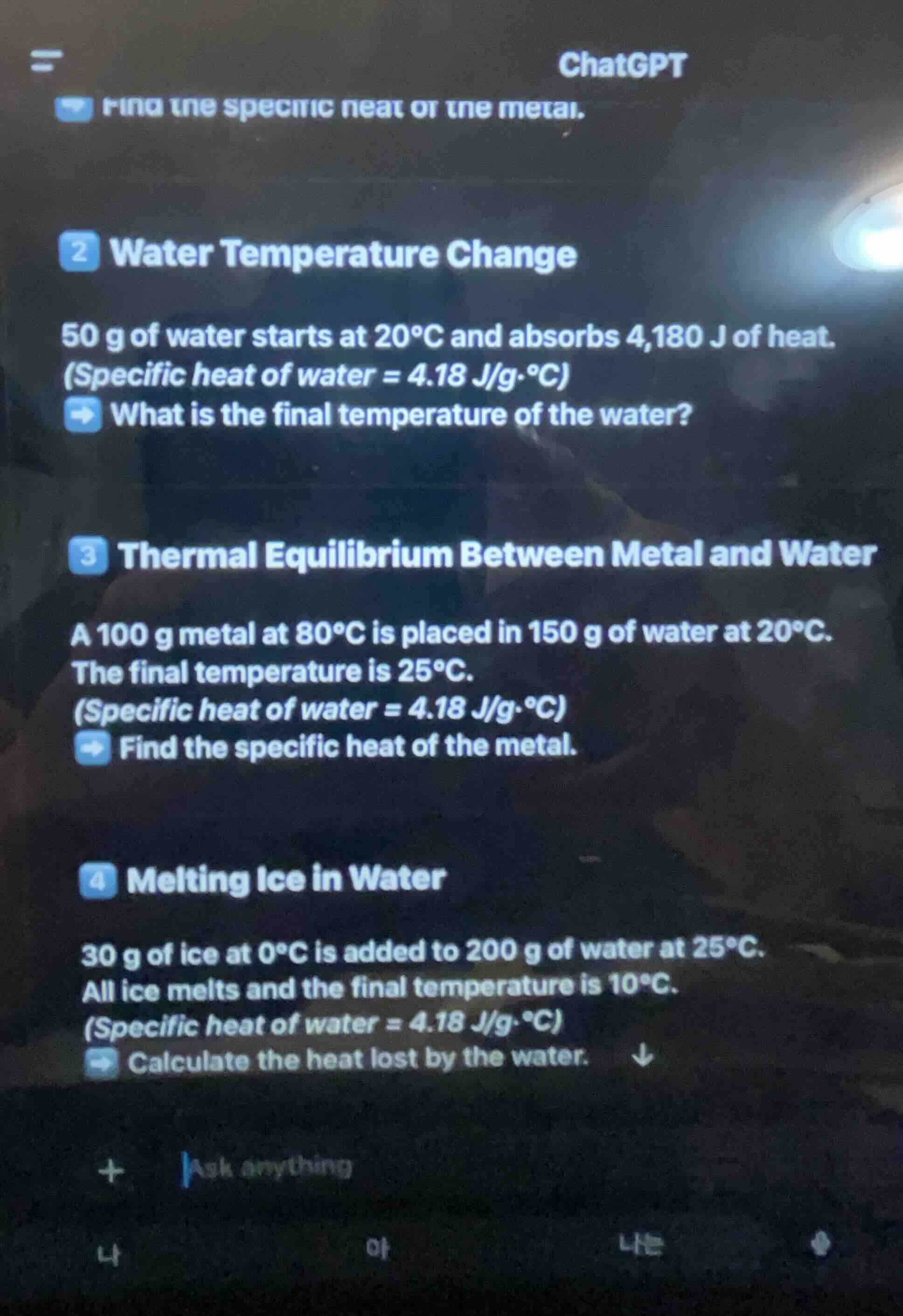 find the specific heat of the metal. 2 water temperature change 50 g of…