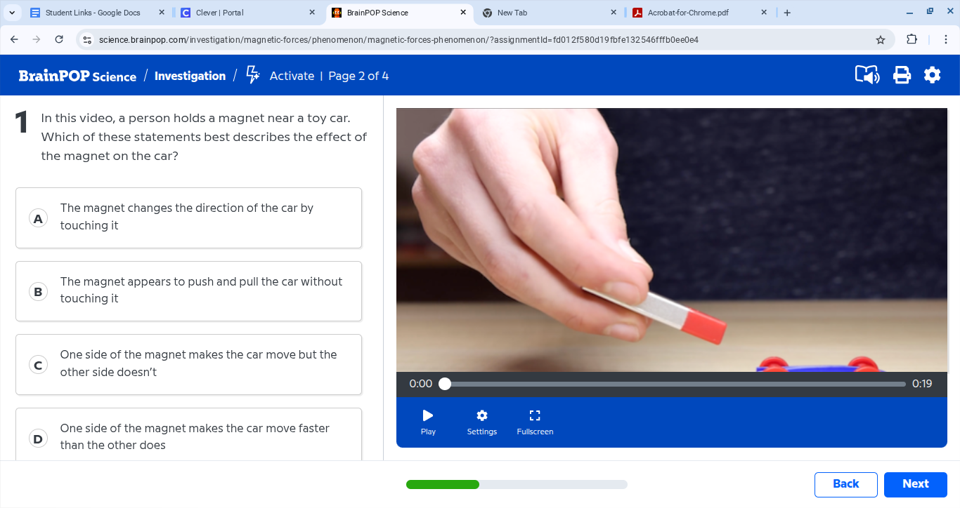 1 in this video, a person holds a magnet near a toy car. which of these…