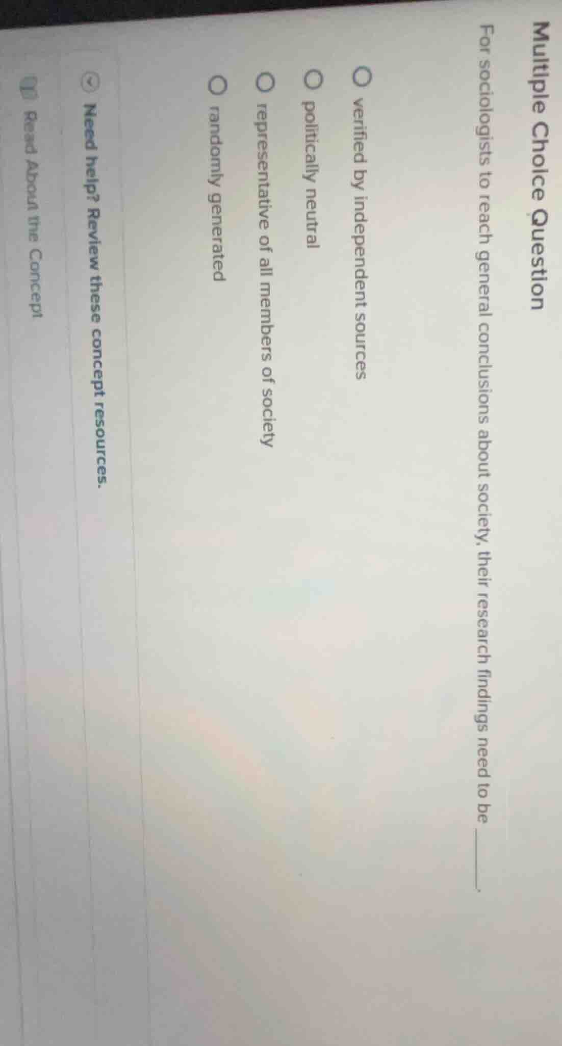 multiple choice question for sociologists to reach general conclusions …