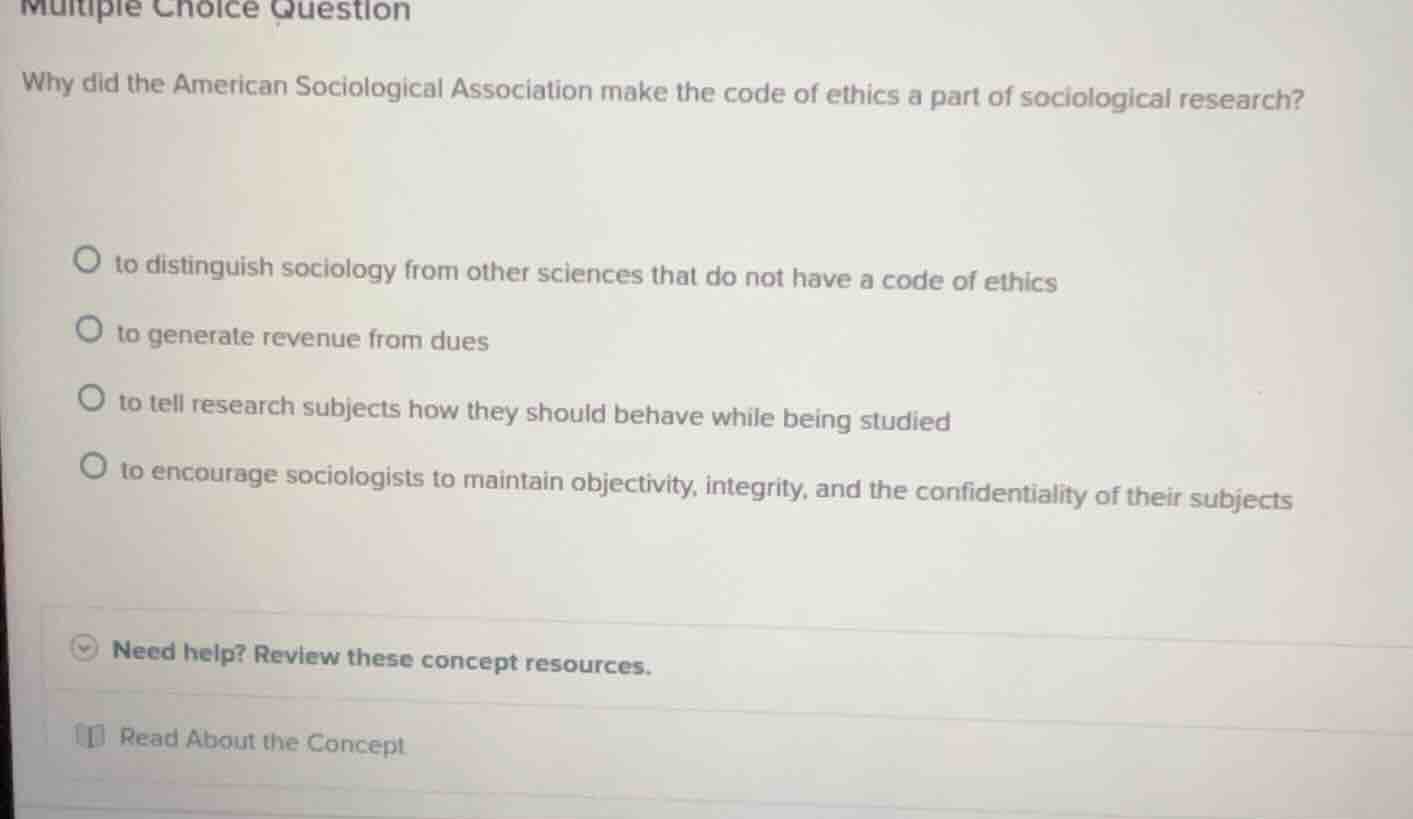 multiple choice question why did the american sociological association …