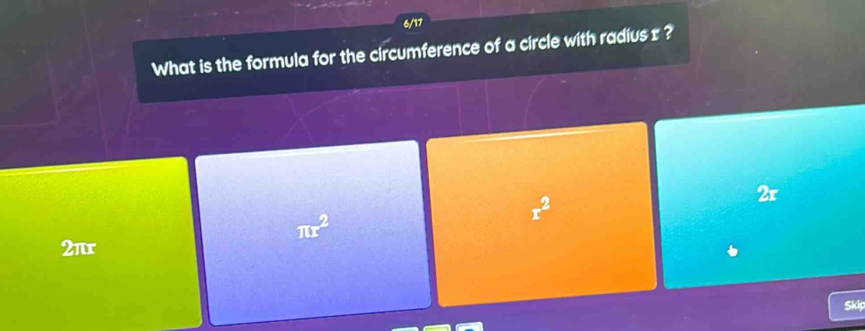 6/17 what is the formula for the circumference of a circle with radius …