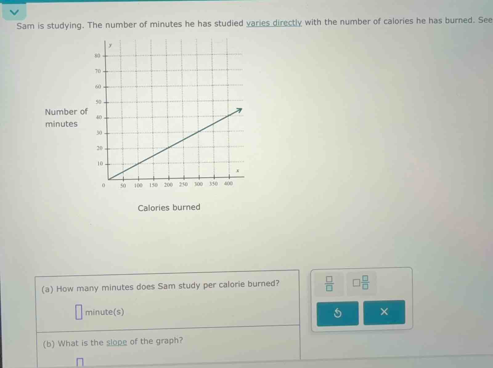 sam is studying. the number of minutes he has studied varies directly w…