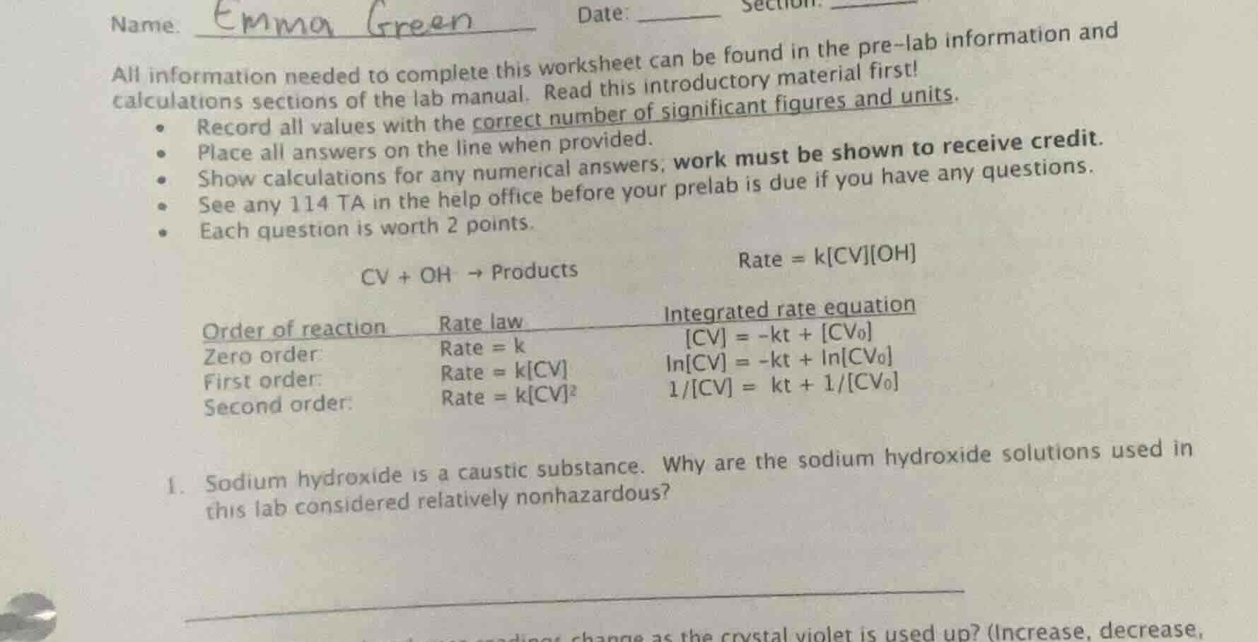 name. emma green date: section:all information needed to complete this …