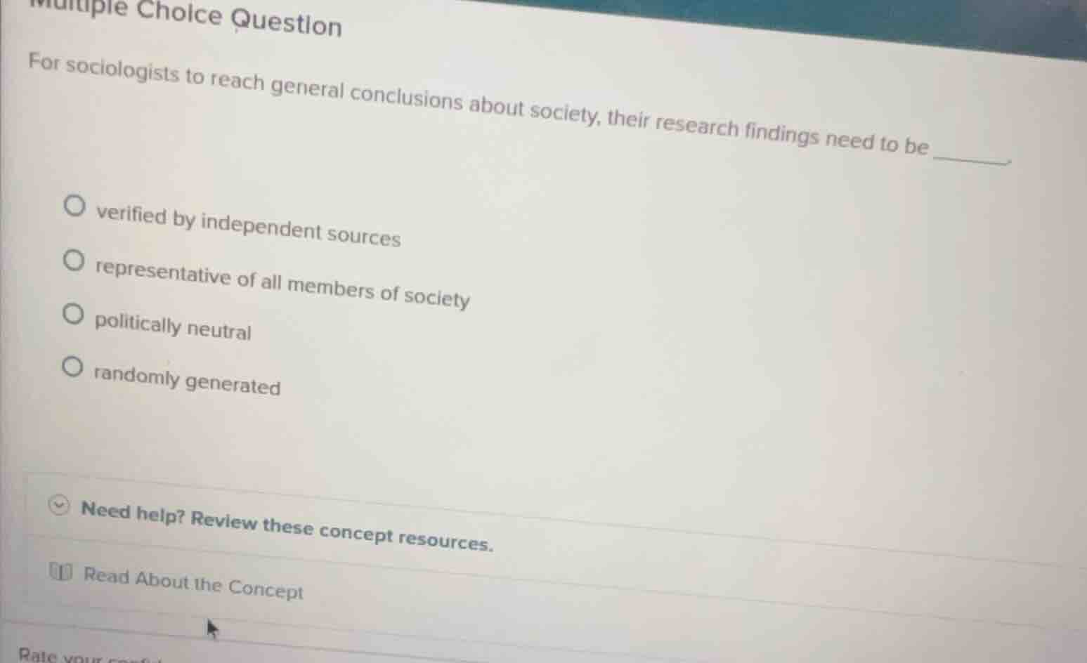 multiple choice question for sociologists to reach general conclusions …