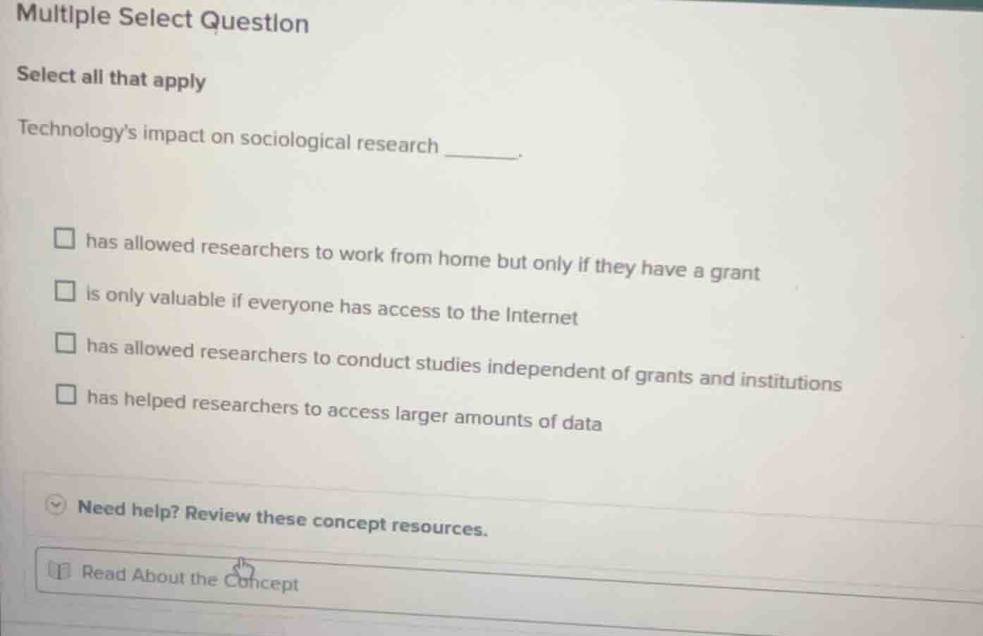 multiple select question select all that apply technologys impact on so…