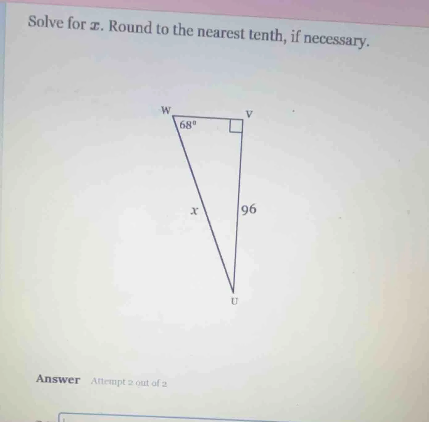 solve for $x$. round to the nearest tenth, if necessary. answer attempt…