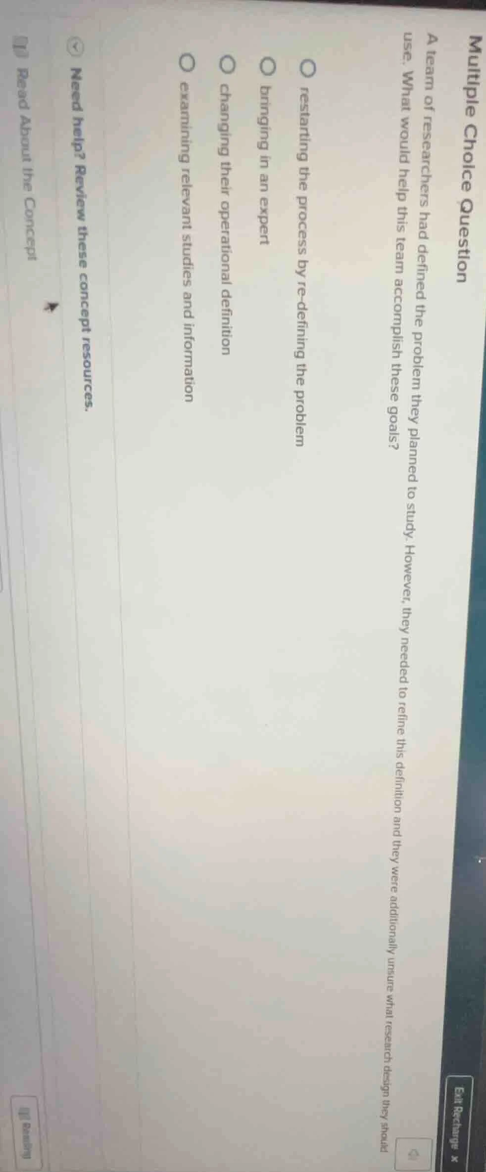 multiple choice question a team of researchers had defined the problem …