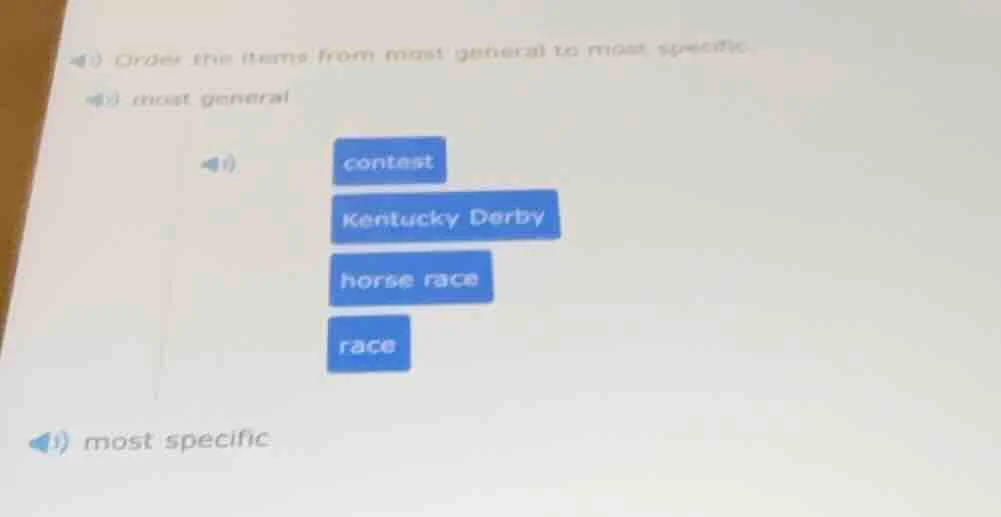 order the items from most general to most specific. most general contes…