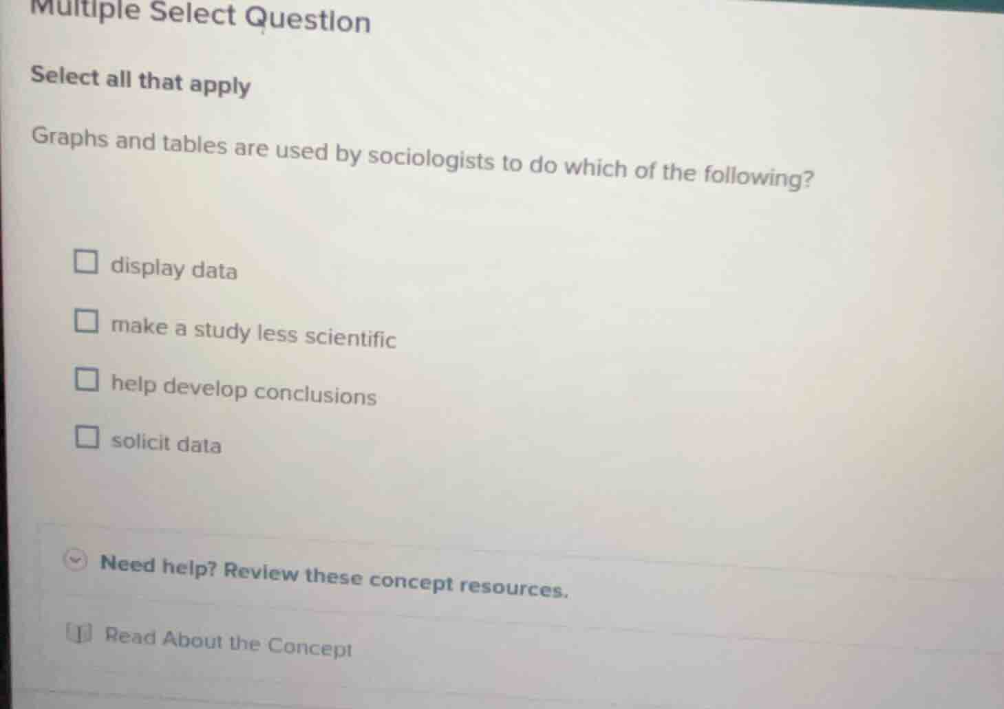 multiple select question select all that apply graphs and tables are us…