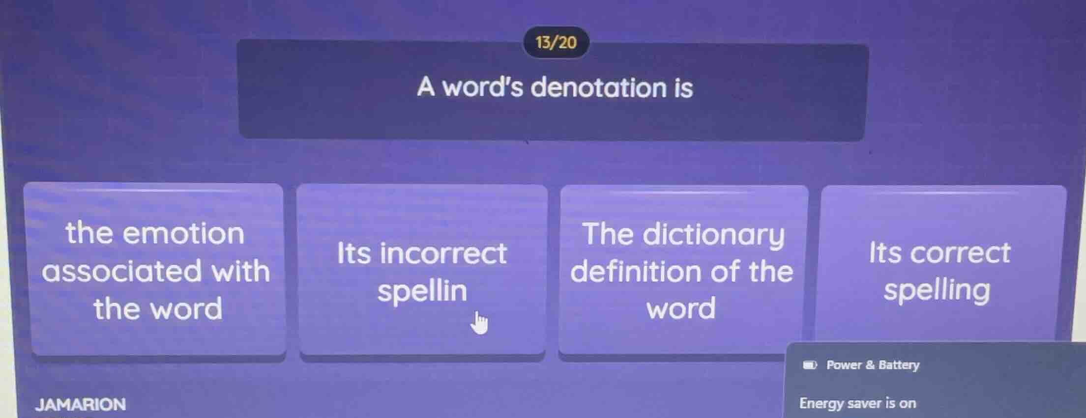 13/20 a words denotation is the emotion associated with the word its in…