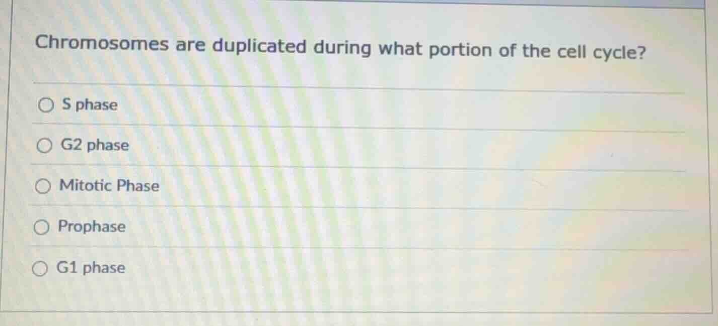 chromosomes are duplicated during what portion of the cell cycle?○ s ph…