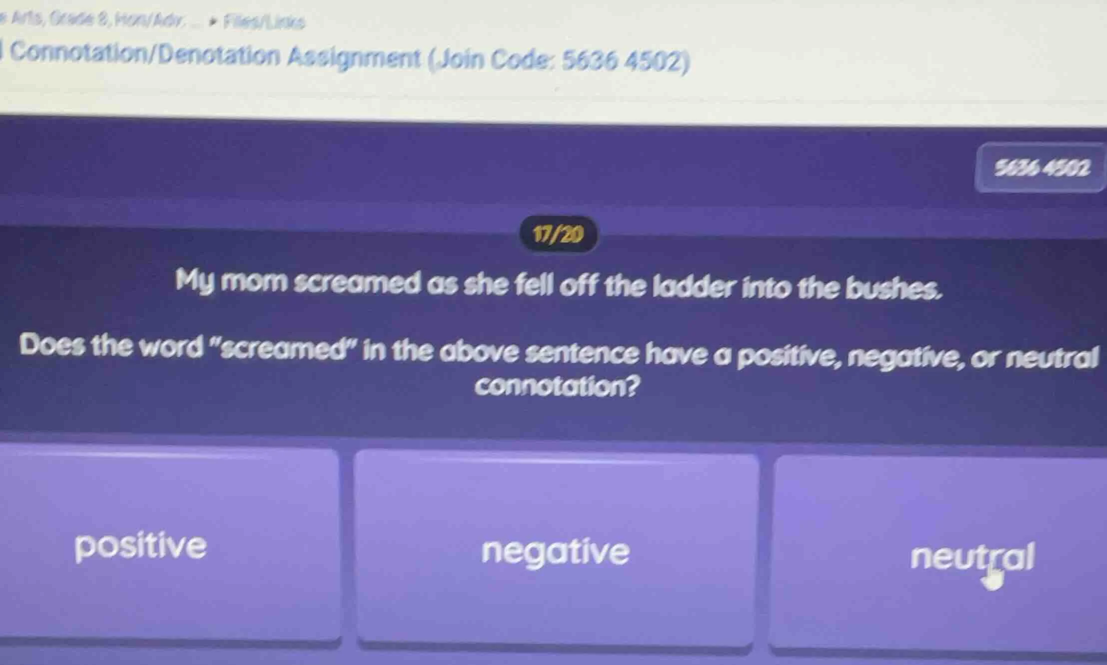 connotation/denotation assignment (join code: 5636 4502)17/20my mom scr…