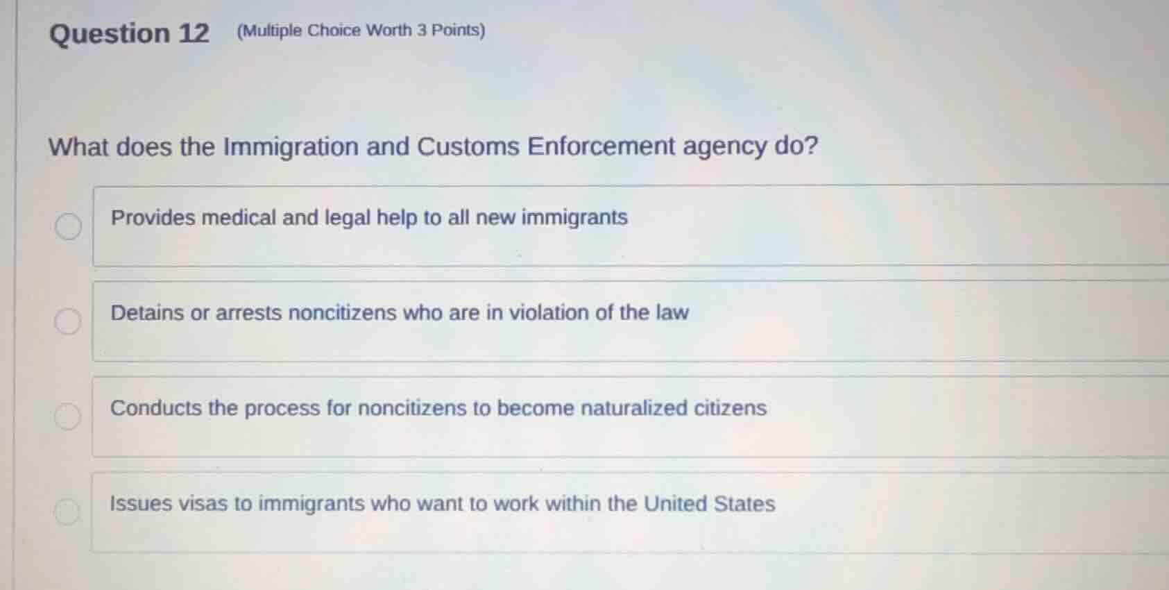 question 12 (multiple choice worth 3 points)what does the immigration a…