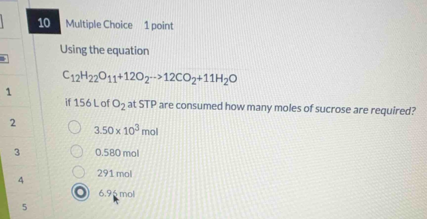10 multiple choice 1 point using the equation $ce{c_{12}h_{22}o_{11} + …