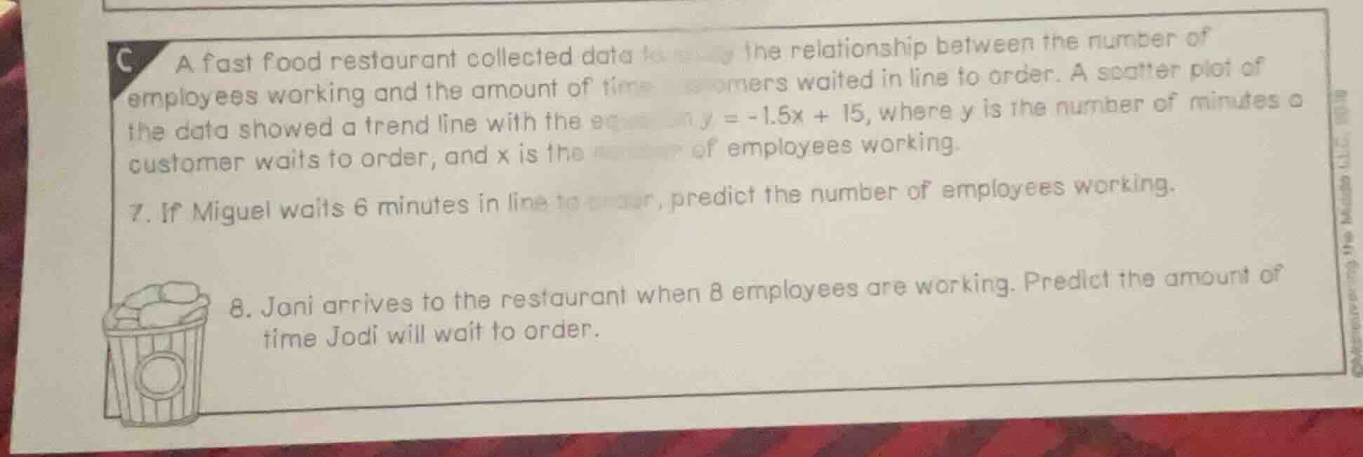 c a fast food restaurant collected data to study the relationship betwe…