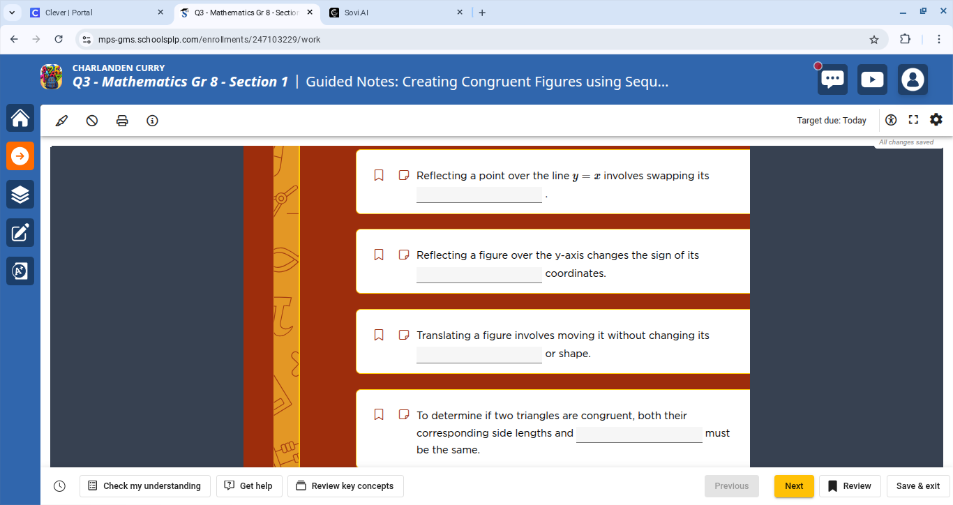 reflecting a point over the line $y = x$ involves swapping its ________…