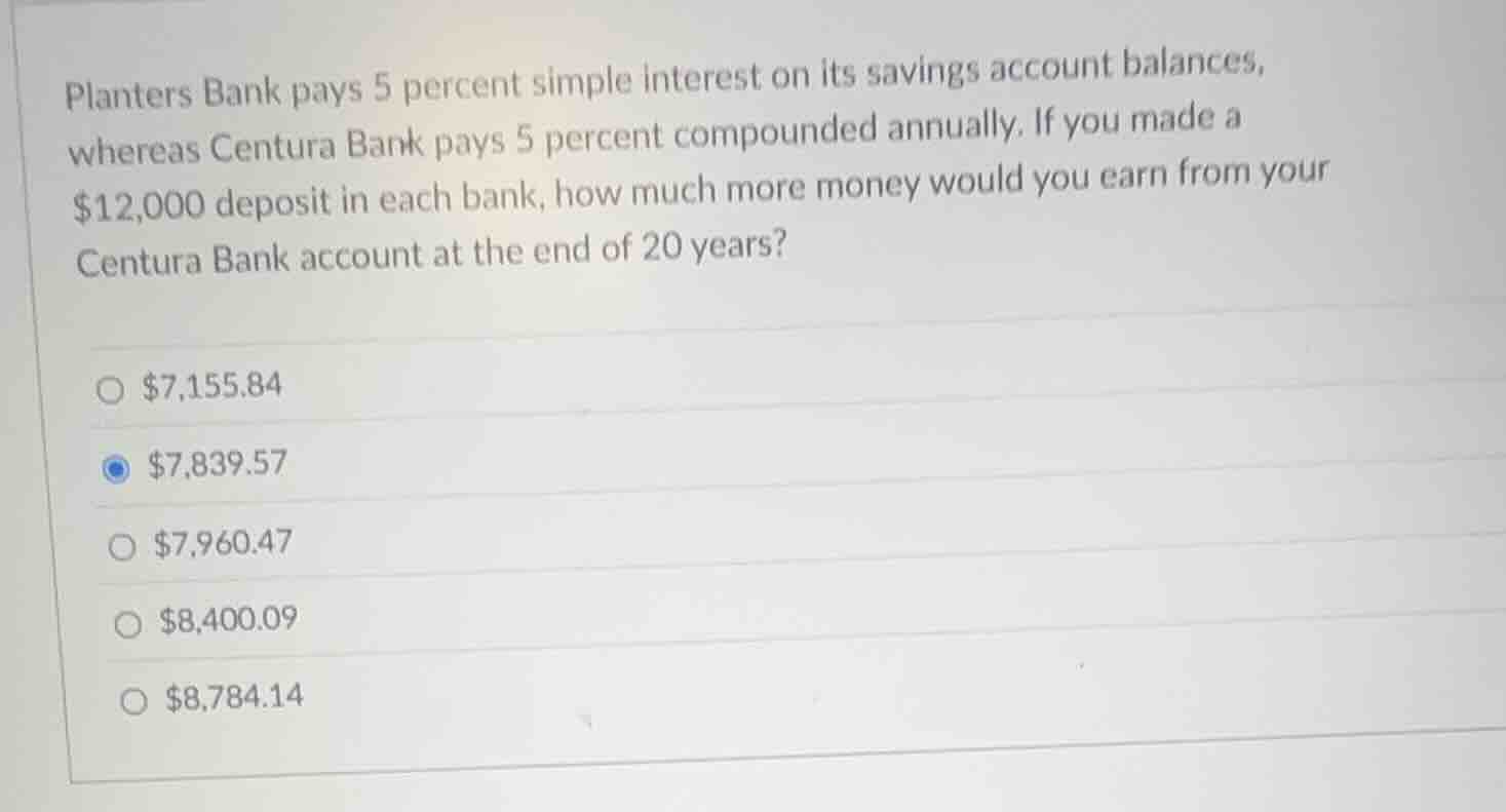 planters bank pays 5 percent simple interest on its savings account bal…