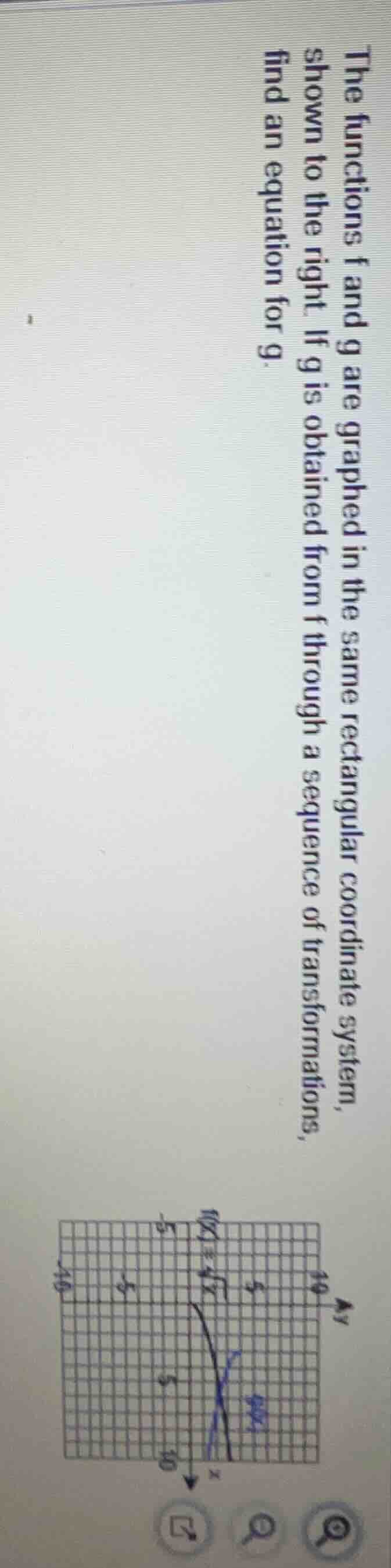 the functions f and g are graphed in the same rectangular coordinate sy…
