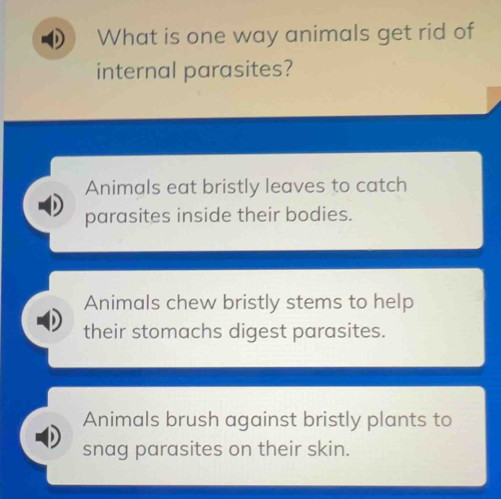 what is one way animals get rid of internal parasites? animals eat bris…